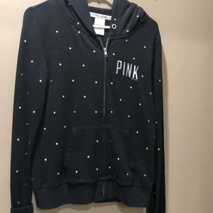 Black zip hoodie with silver stud detail